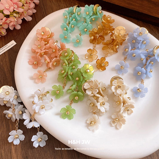 Acrylic Flower Tassel Super Fairy Mori Style Sweet Beautiful Light Earrings