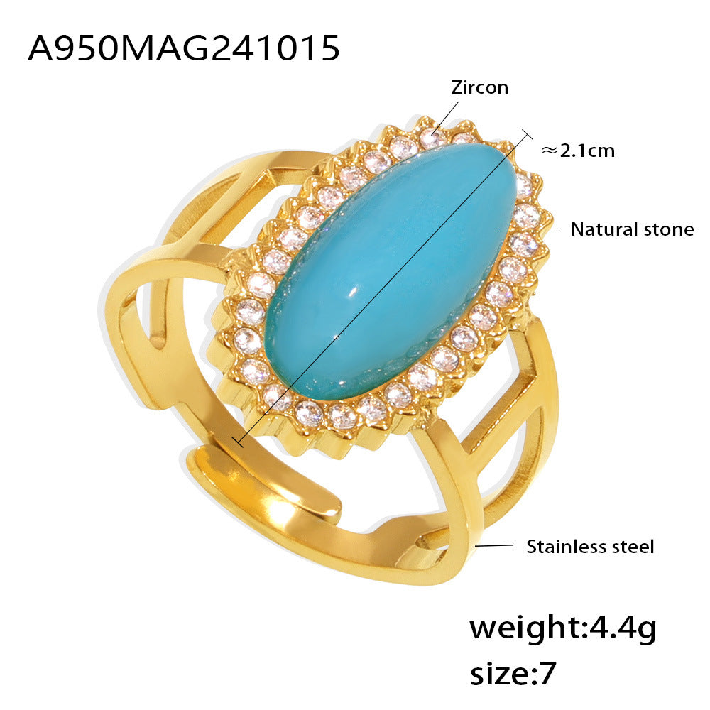 Zircon Inlaid Natural Stone Open Titanium Rings