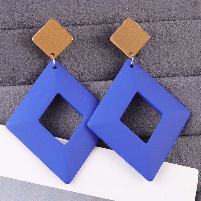 Candy Color Hollow Geometry Rhombus Acrylic Personality Earrings