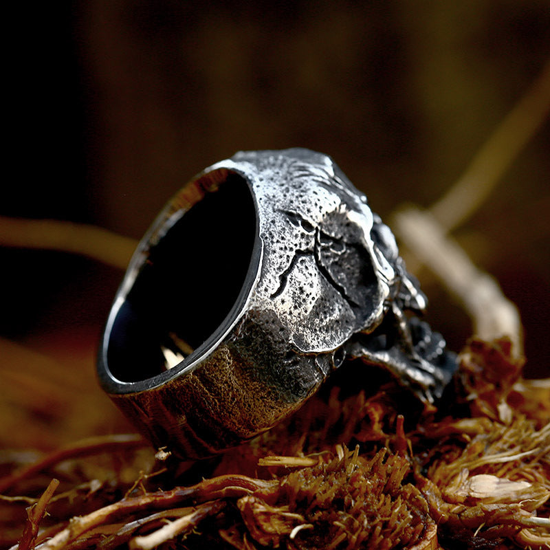 Punk Double Skull Titanium Steel Ornament Stainless Rings