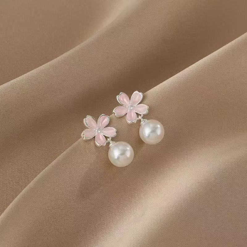 Cherry Blossom Pink Pearl Good-looking Minority Design Light Luxury Fashionable Rings