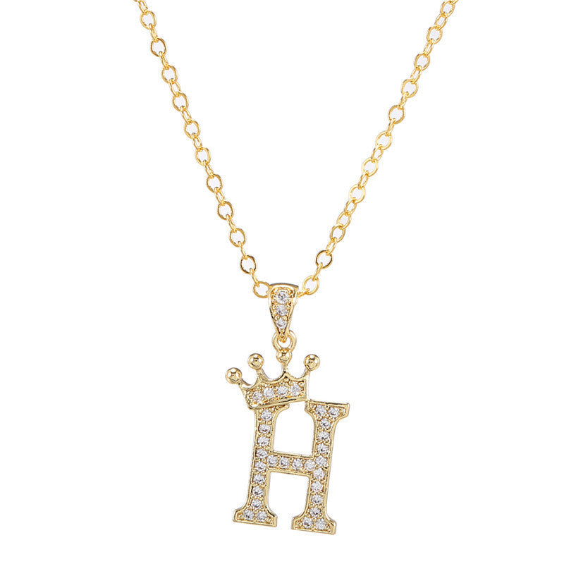 Zircon Crown English Letter Design Gold Clavicle Necklace