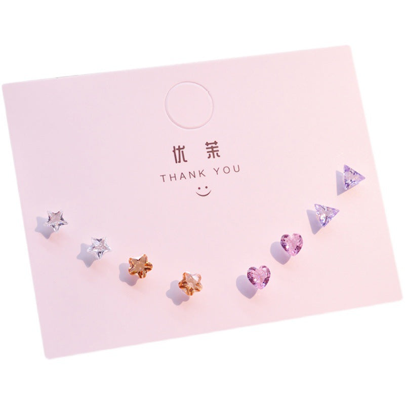 Resin Mixed Zircon Heart-shaped Triangle Pentagram Female Earrings