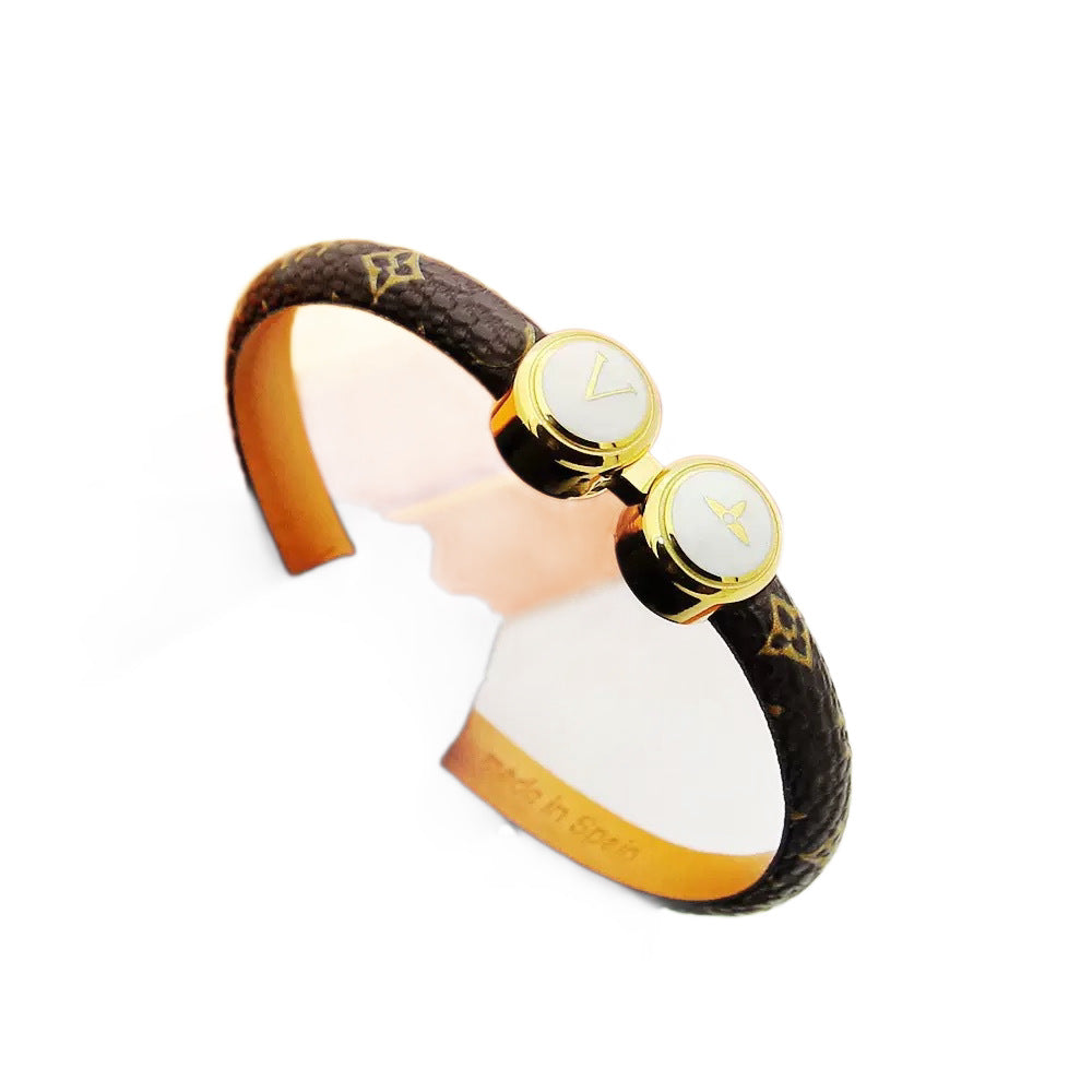 Women's & Men's Leather Wide V-shaped Buckle Affordable Luxury Fashion Couple Simple Bracelets