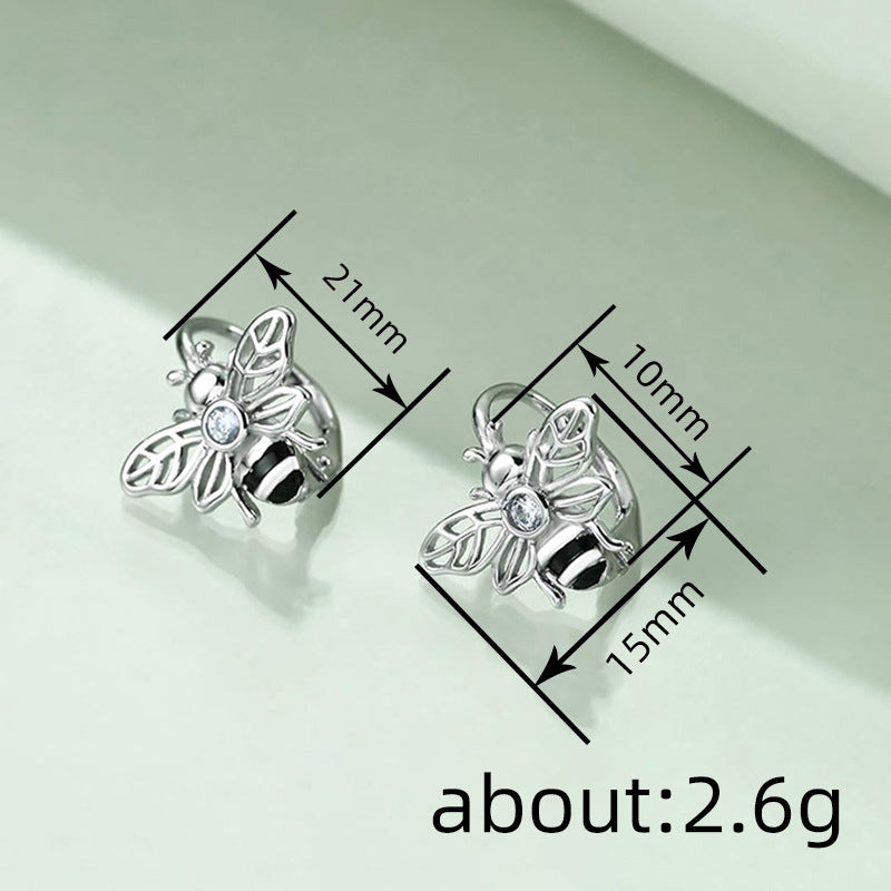 Bee Painting Oil Clip Female Mori Style Vacation Wax Inlaid Earrings