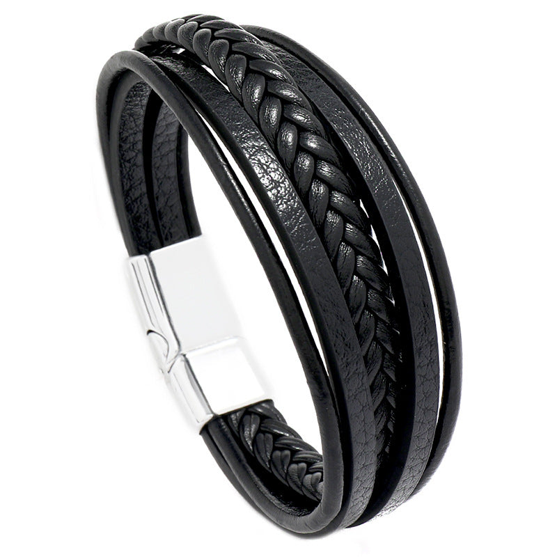 Men's Popular Ornament Simple Woven Leather Magnetic Bracelets