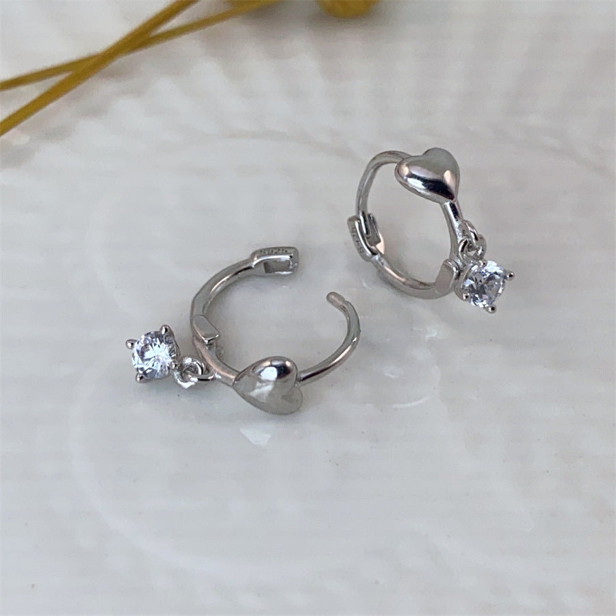 Women's Sier Heart Shape With Diamond Ear Clip Cool Luxury Earrings