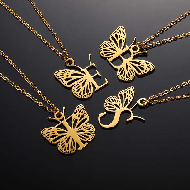 Stainless Steel Butterfly Wings Female English Necklaces