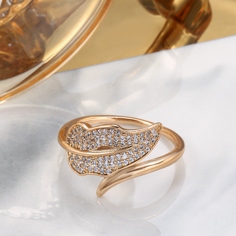 Gold Zircon Simple Fresh Small Leaf Rings