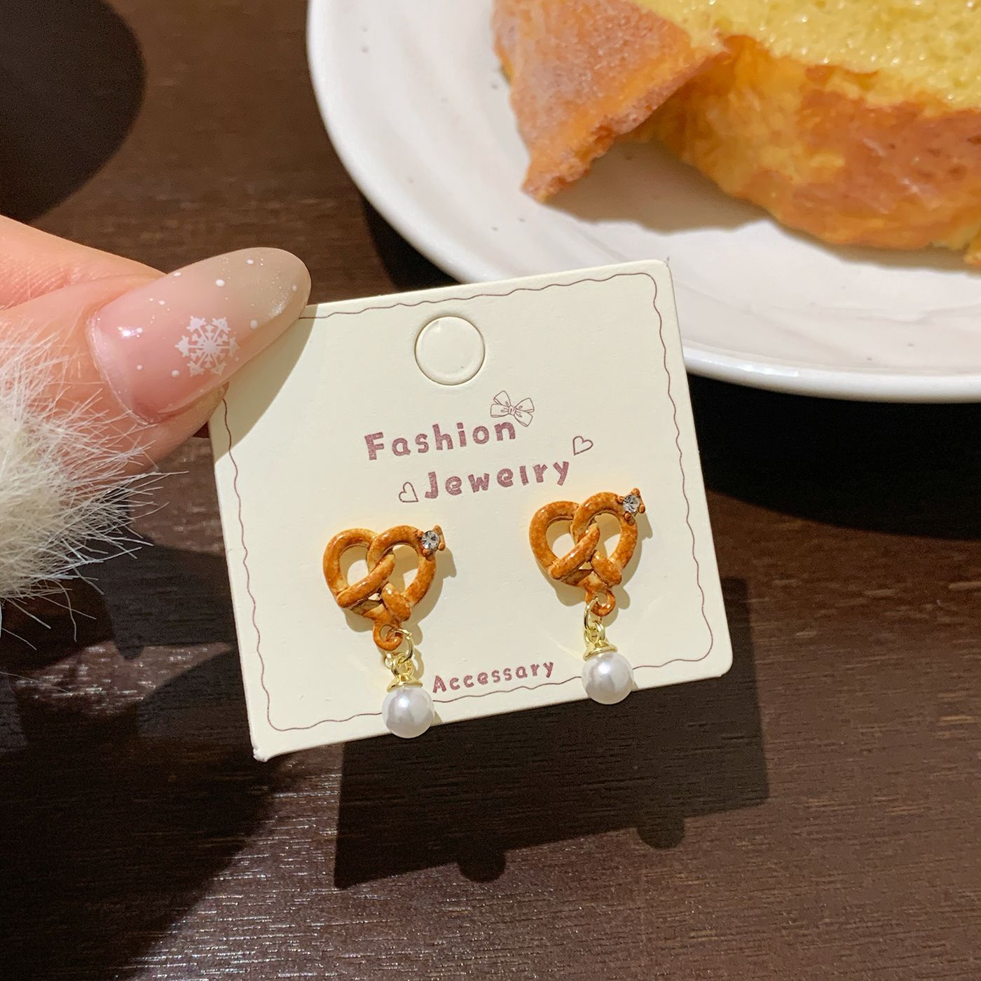 Bear Bread Party Earings Female Sier Needle Cute Personality Stud Earrings