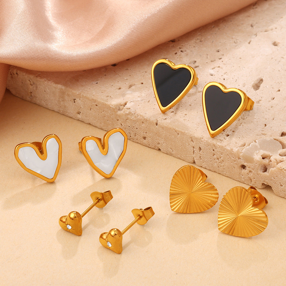 Retro Gold Irregular White Shell Love Heart Fashion Simple Style Stud Earrings