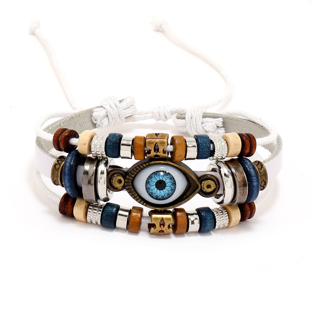 Popular Beaded Eyes Cattle Leather Pull Bracelets