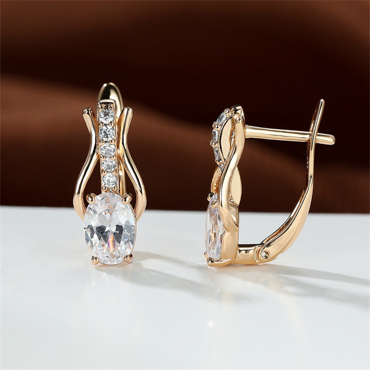 Pomegranate Red Crystal Champagne Gold Ear Clip Earrings
