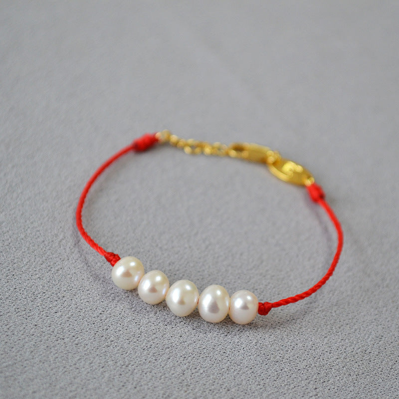 Life Gift Festive Hand-woven Red Rope Pearl Bracelets