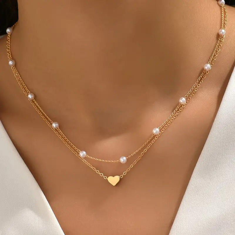 Heart Female Vintage Alloy Twin Clavicle Necklace