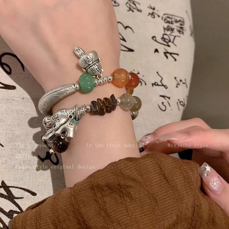 Style Lucky Elephant Beaded Female Tibetan Ethnic Retro Design Bracelet