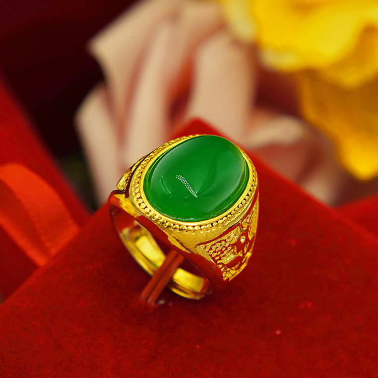 Men's Square Oval Man's Brass Gold-plated Inlaid Obsidian Ring