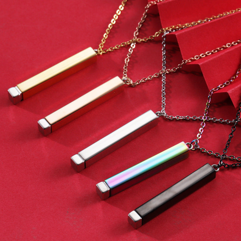 Glossy Can Carve Writing Titanium Steel Necklaces