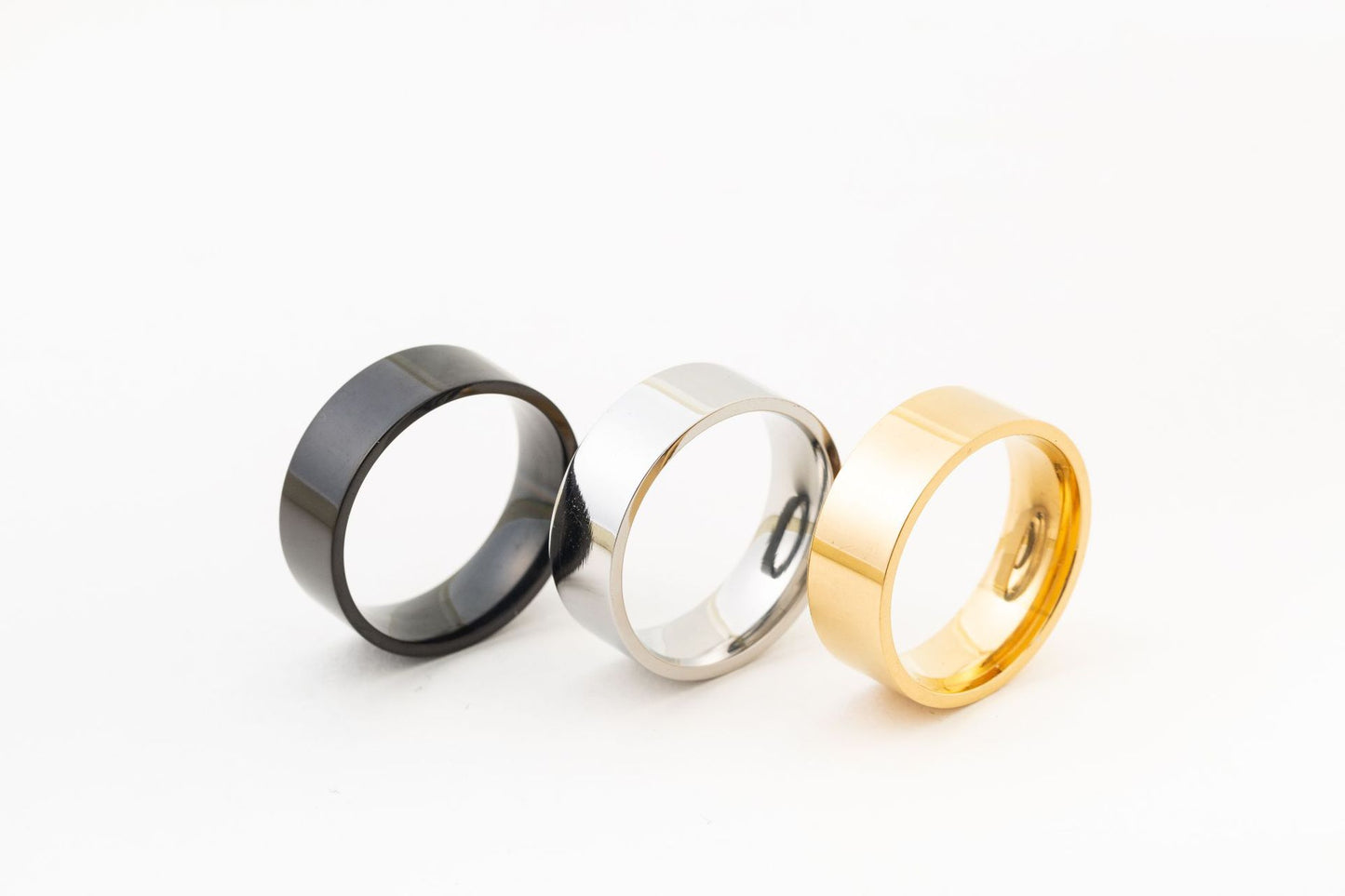 Men's Stainless Steel Flat Glossy Mirror Titanium Rings