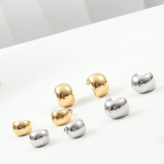 Large Curved Ball Surface Titanium Steel Earrings