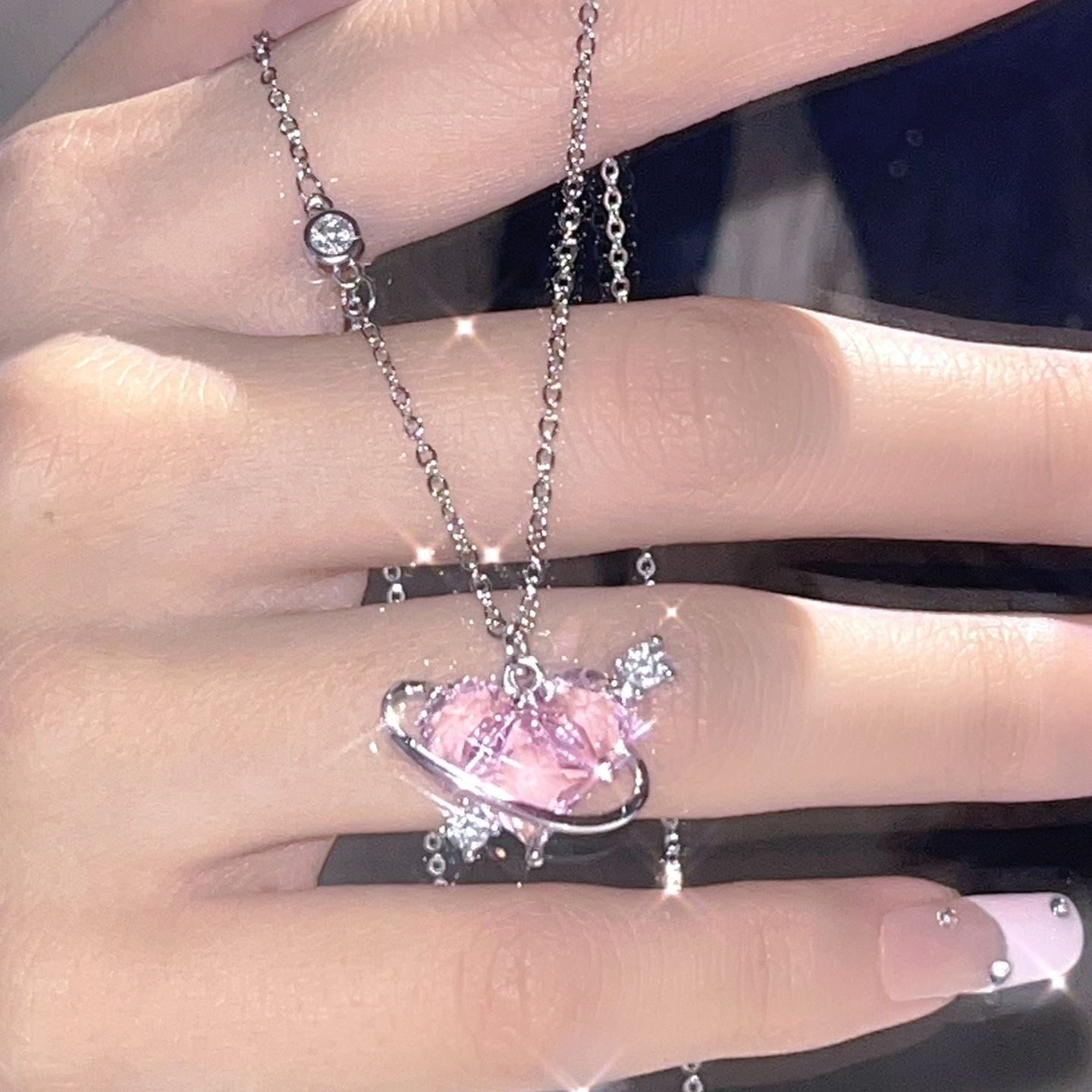 Heart Love Planet Female Light Luxury Minority Sweet Pink Necklaces