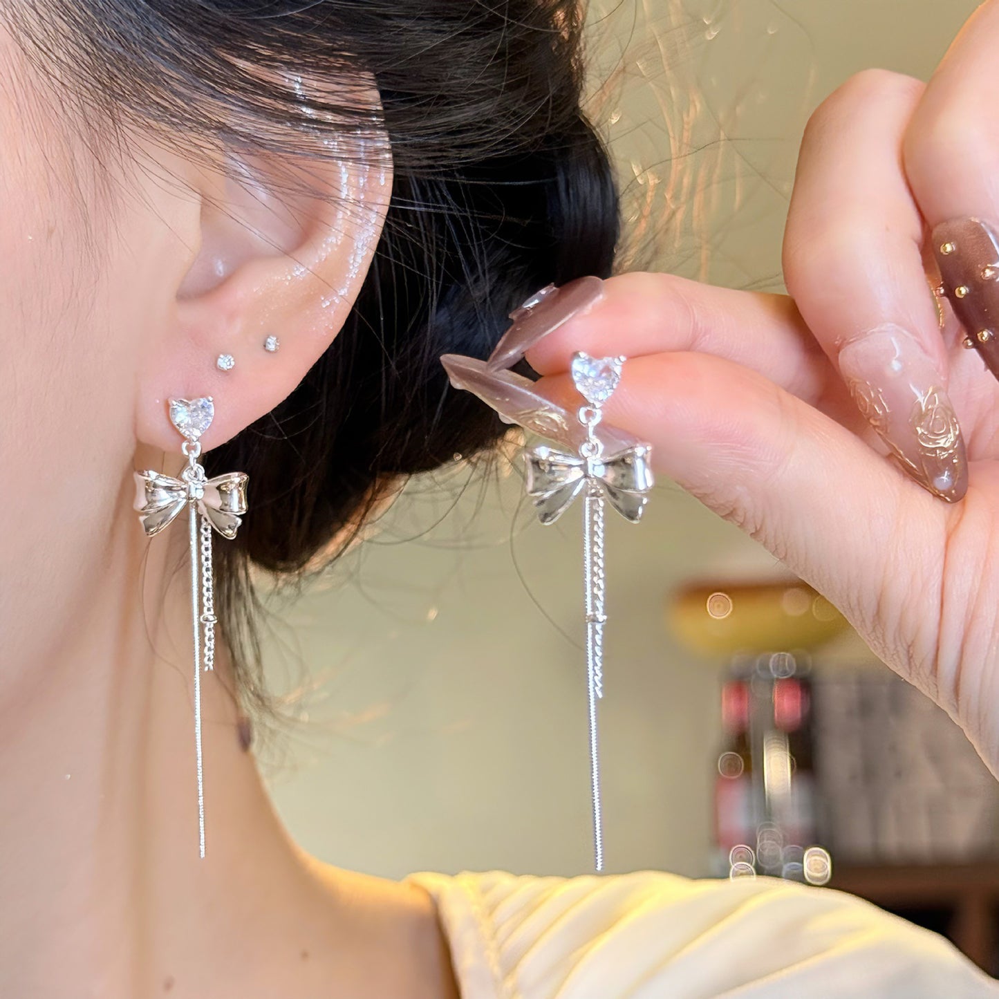 Women's Fringe Needle Zircon Light Luxury Sweet Stud Earrings