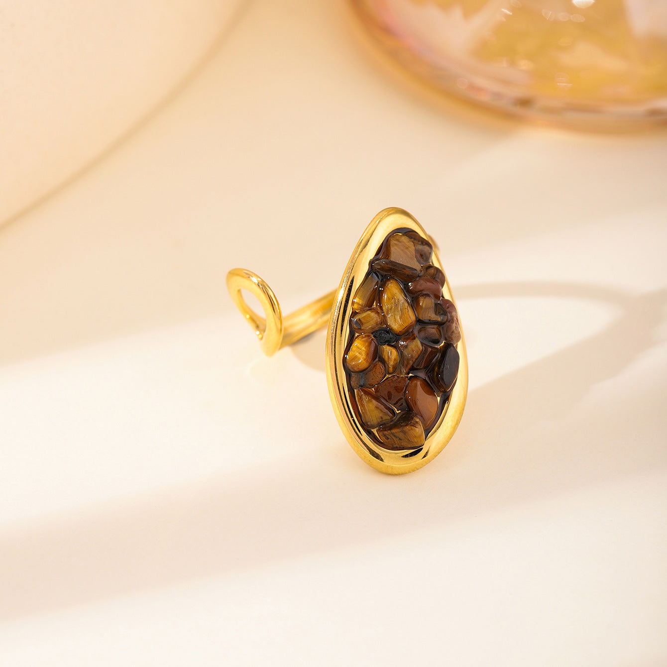 Stone Geometric Stainless Steel Gold Plated Simple Ring