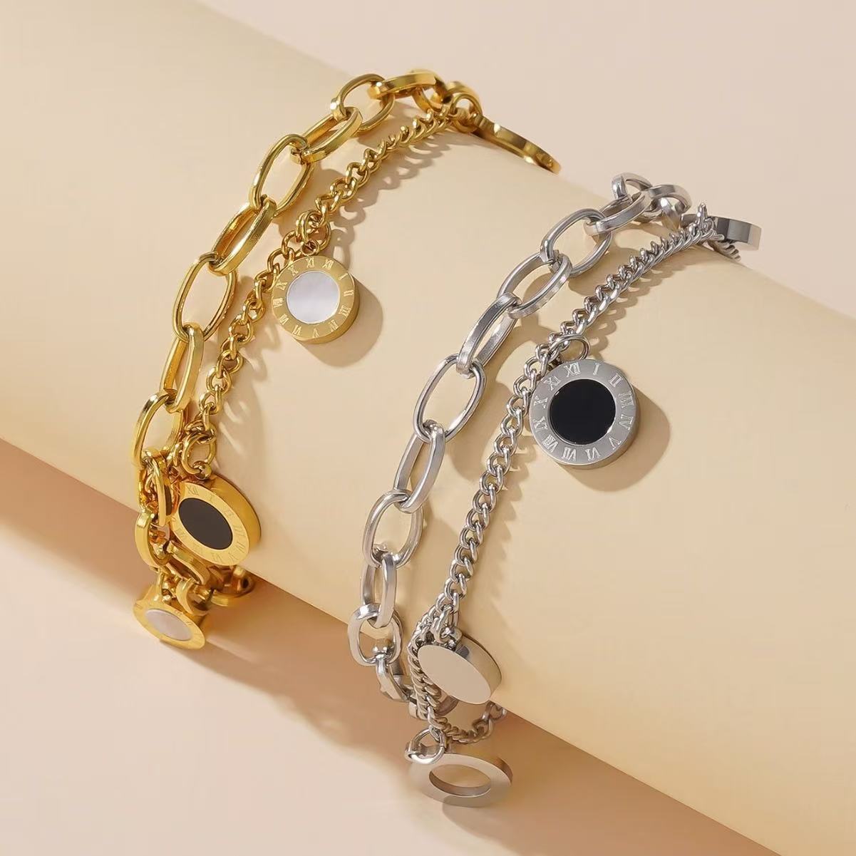 Roman Letters Stainless Steel Female Style Bracelets