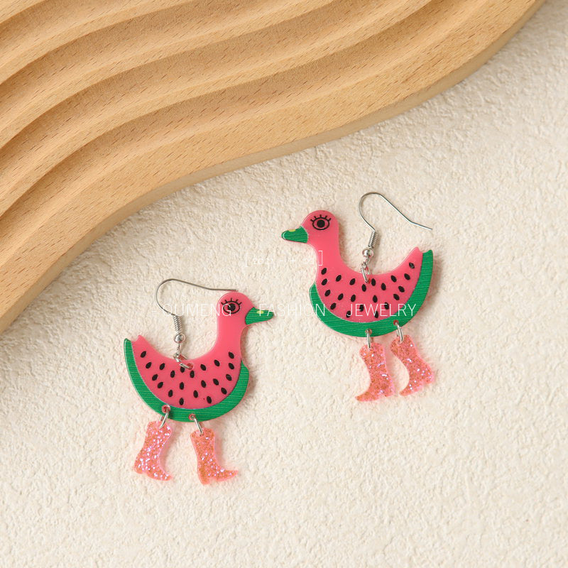 Women's Acrylic Funny Printed Lemon Watermelon Duck Earrings