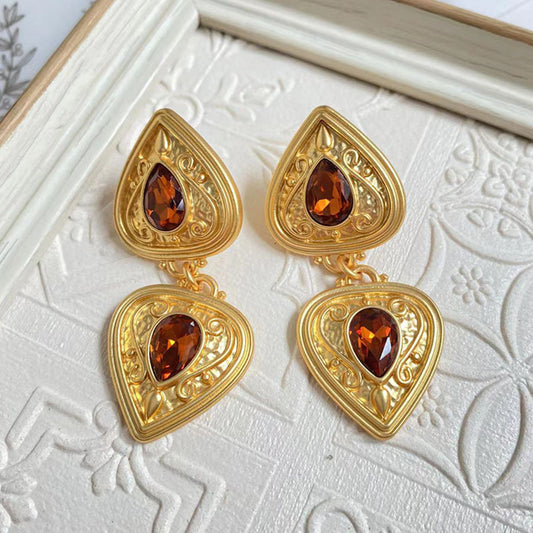 Gold-plated Double Heart-shaped Plain Gold Vintage Court Earrings