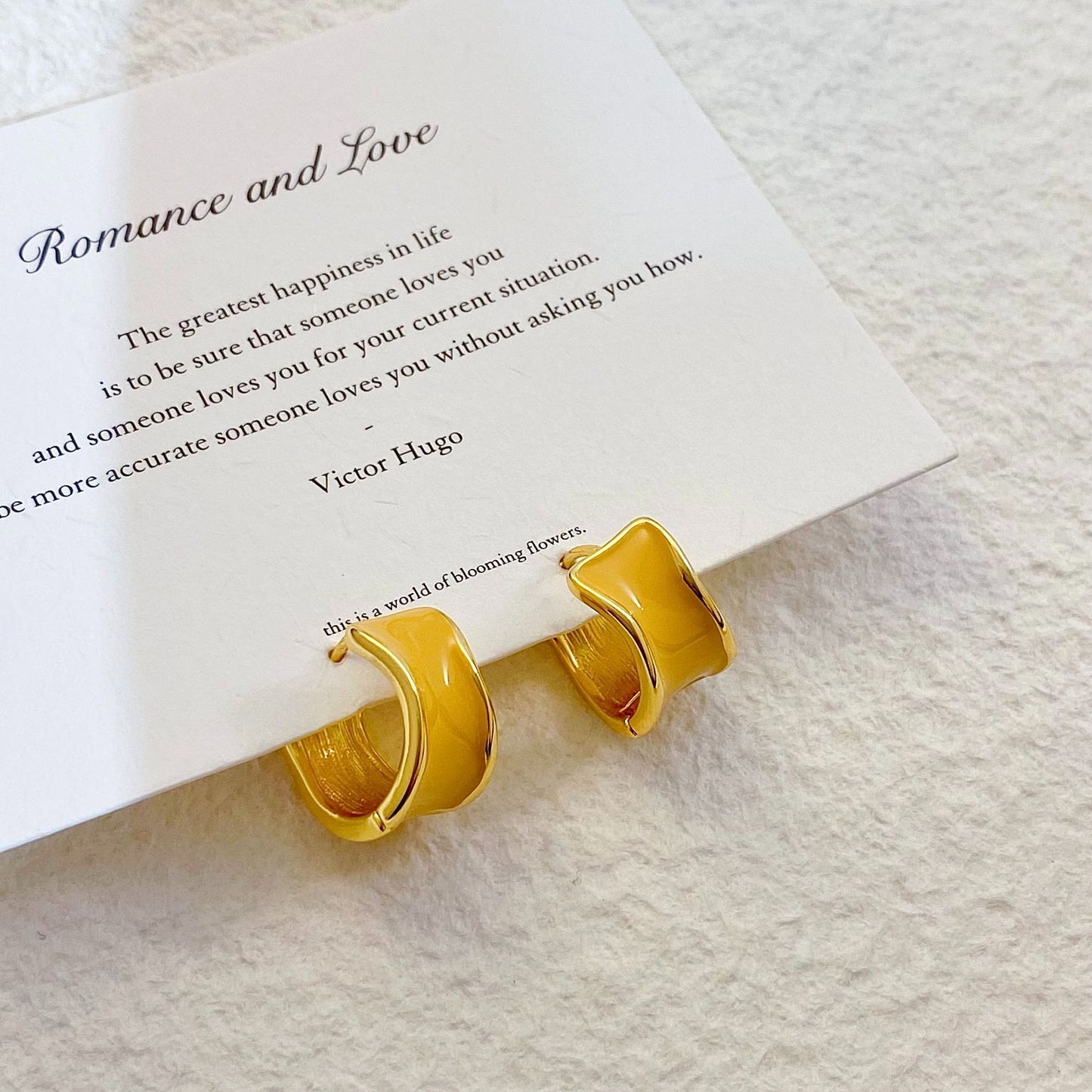 Plated Real Gold Ginger Flower Enamel Drip Glazed Female Sweet Earrings