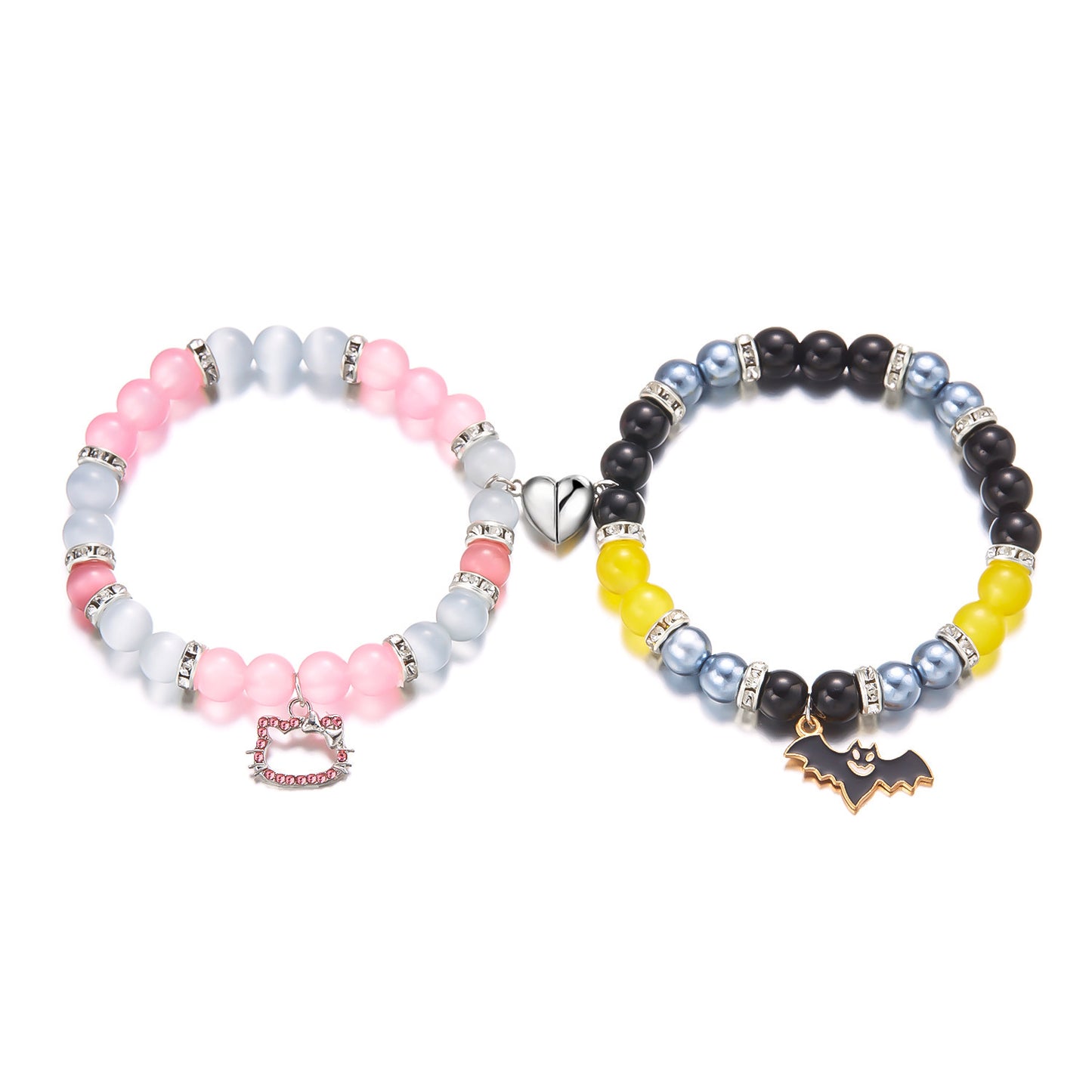 Cat Couple Heart-shaped Magnetic Hand Woven Bracelets