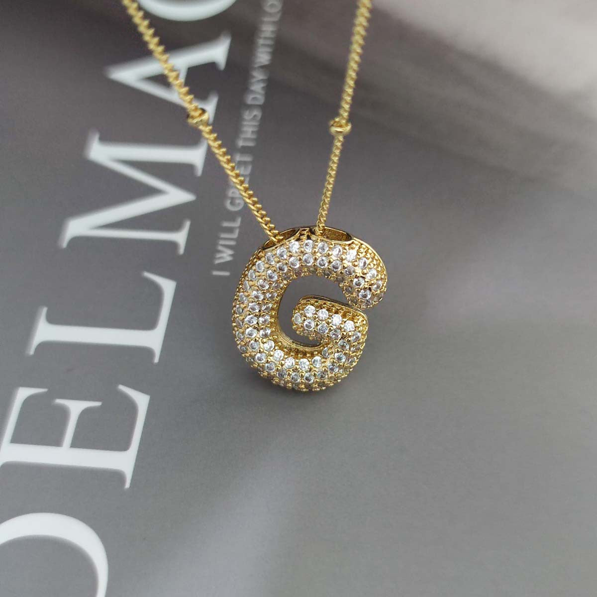 Gold Zircon Chubby Balloon Bubble English Pendants