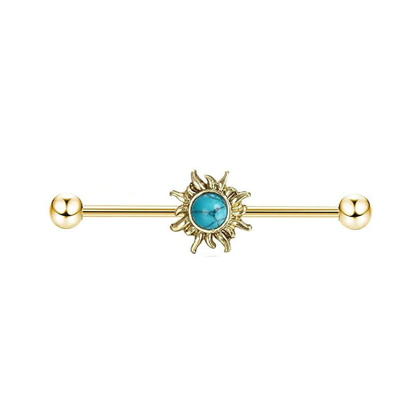 Industrial Barbell Ear External Thread Piercing Bridge Double Stud Earrings