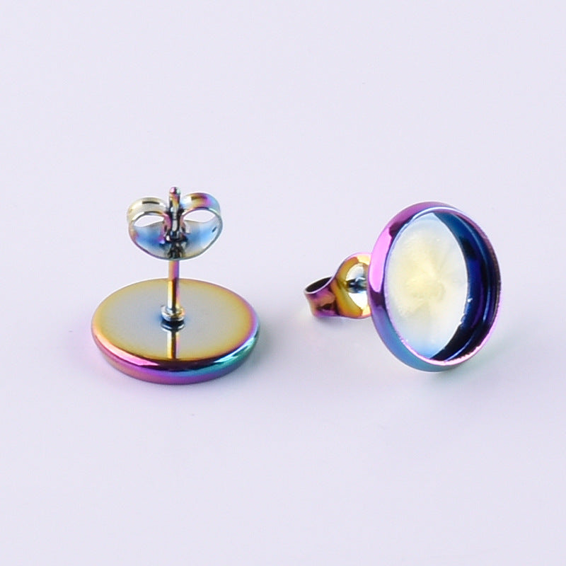 Classic Stainless Steel Disc Gem Tray Stud Earrings