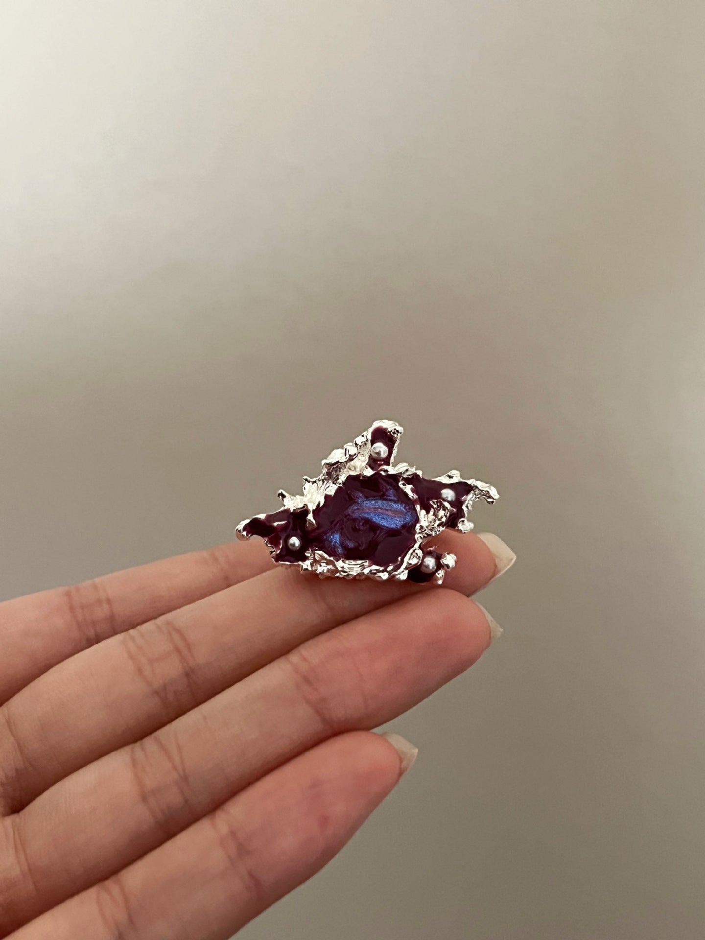 Design Metal Lava Purple Tourmaline Stone Enamel Cold Wind Ring