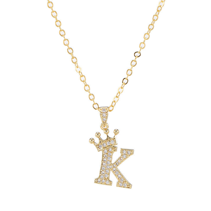 Zircon Crown English Letter Design Gold Clavicle Necklace