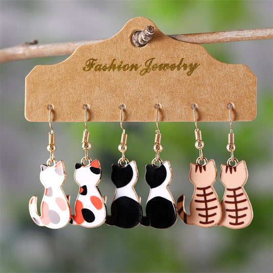 Flower Spot Pattern Cat Simple Minority Earrings