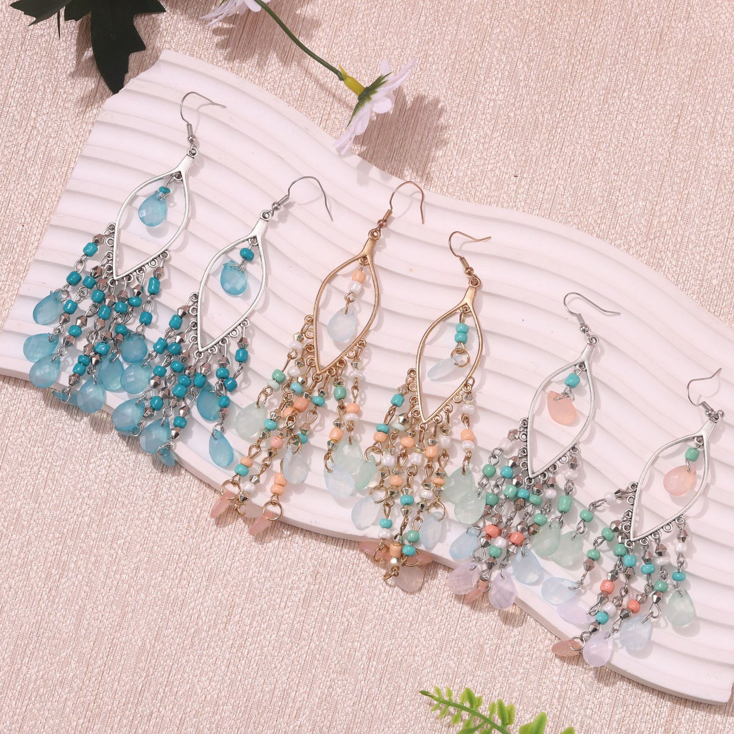 Women's Chinese Style Ethnic Personalized Minority Water Drop Crystal Tassel Earrings