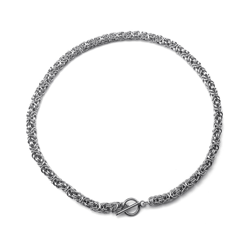Men's Trendy Handmade Stainless Steel Cuban Circle Woven Titanium Necklaces