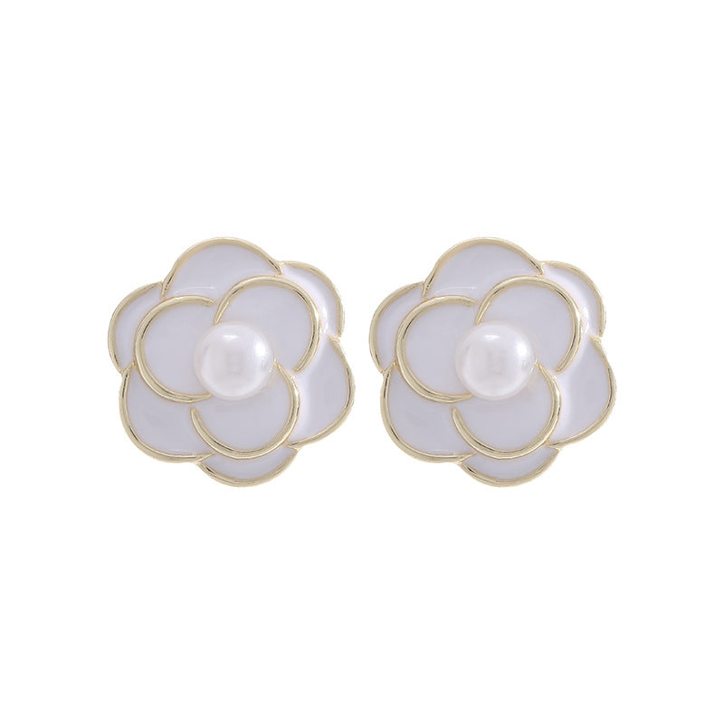 Women's Camellia Pearl Vintage Drop Oil Flower Elegant Graceful Stud Earrings