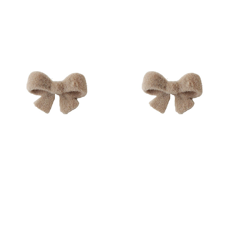 Flocking Sier Bow Female Sweet Gentle Earrings