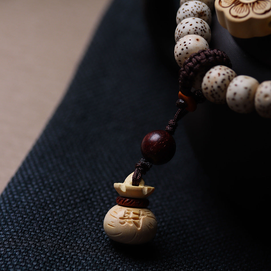 Weathering Custard Bodhi Boxwood Carved Plum Blossom Star Moon Half Bracelets