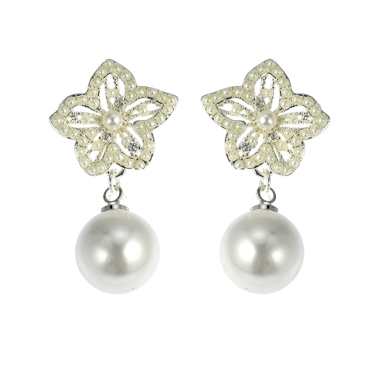 Needle Exquisite Shining Diamond Sweet Pearl Stud Earrings