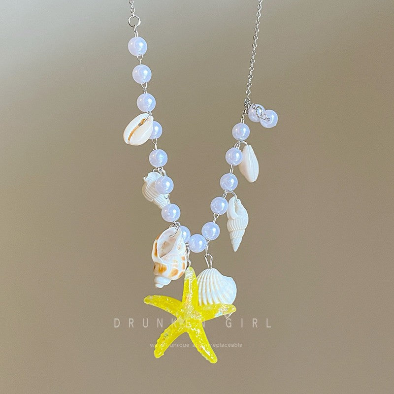 Women's Color Shell Starfish Beaded For Beach Vacation Niche Design Sweet Necklace