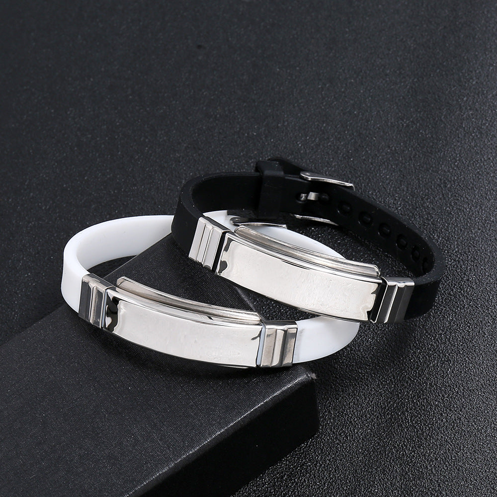 Men's Stainless Steel Light Plate Silicone Wristband Bracelet