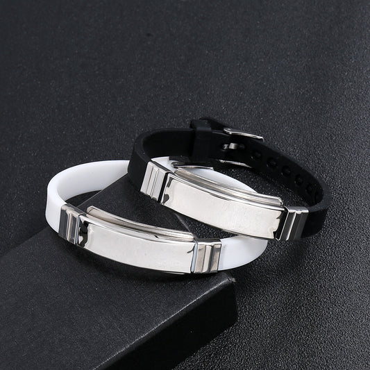 Men's Stainless Steel Light Plate Silicone Wristband Bracelet