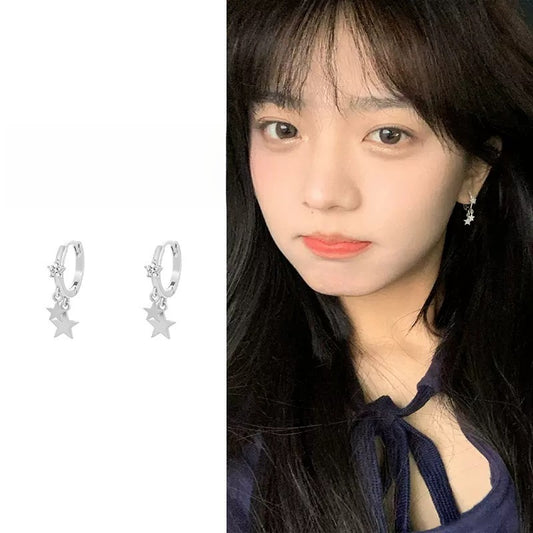 Women's Sier Needle Summer Sweet Star Three-pointed Clip Simple Ear Buckle