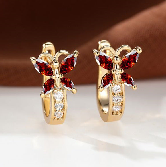 Women's Vintage Pastoral Style Edge Inlaid Zircon Small Butterfly Clip Earrings