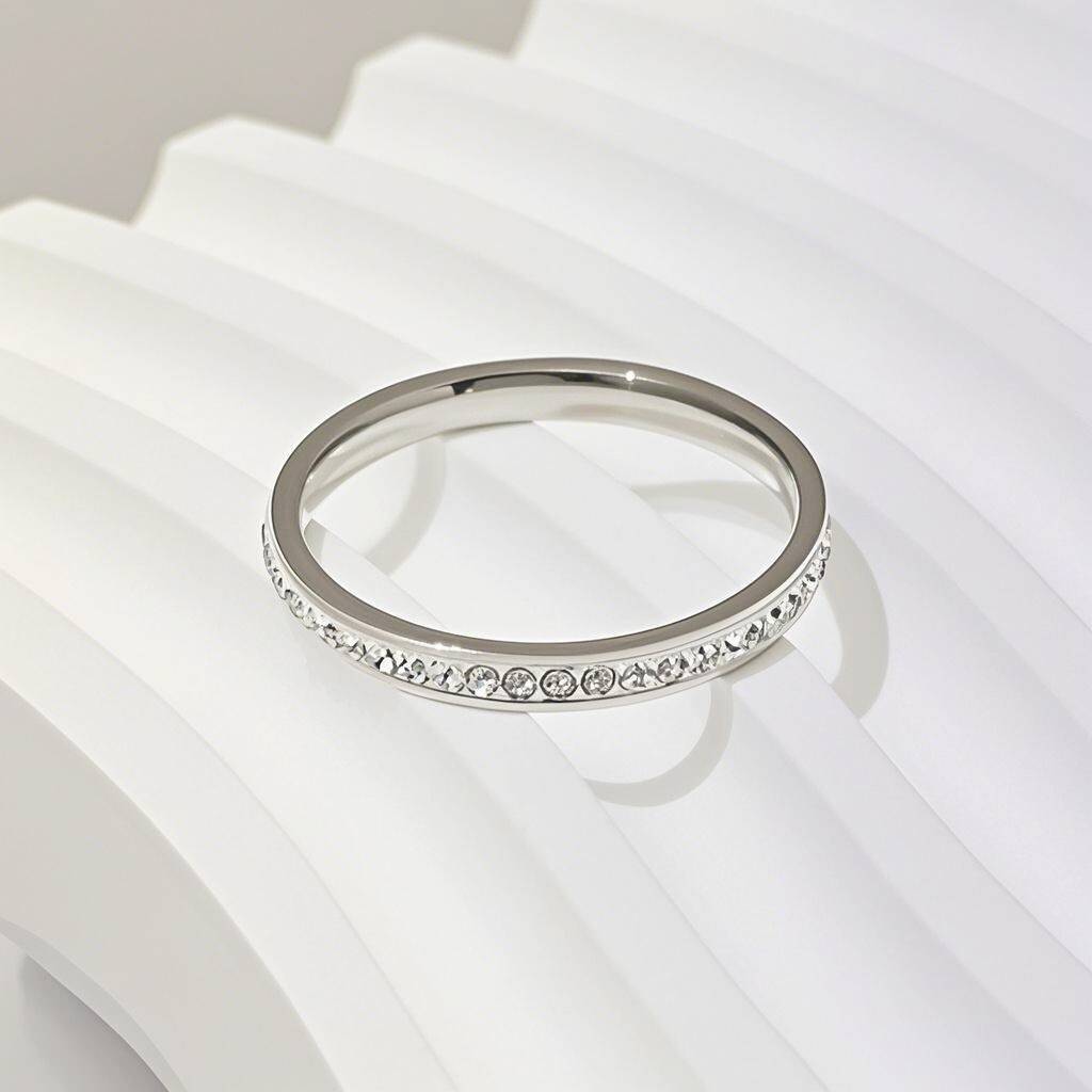 Women's Thin Single-row Diamond Titanium Steel High-grade Full Rings